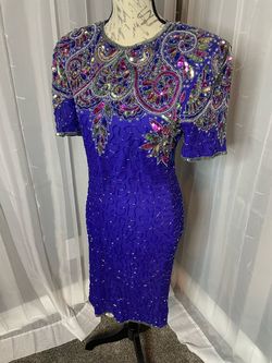 Laurence Kazar Purple Size 8 Liquid Beading Midi 50 Off Cocktail Dress on Queenly