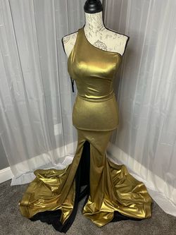 Jessica Angel Gold Size 2 One Shoulder Jersey 50 Off Side slit Dress on Queenly