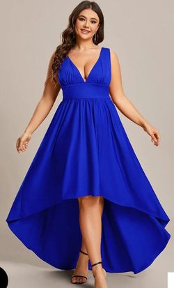 Style ES01750SB20 Everpretty Blue Size 20 Plunge Jersey A-line Dress on Queenly