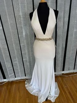 Jovani White Size 4 Jersey Prom Side slit Dress on Queenly