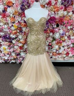Blush Prom Gold Size 6 Pageant Floor Length Jersey Blush Mermaid Dress on Queenly