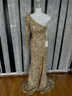 Sherri Hill Gold Size 00 Sequined Jersey Side slit Dress on Queenly