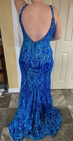 Ashley Lauren Blue Size 14 Prom Plunge Free Shipping Mermaid Dress on Queenly