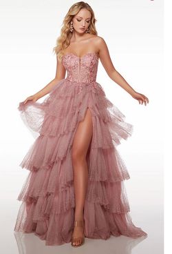 Style 61525 Alyce Paris Pink Size 10 Train Plunge 50 Off Shiny Ball gown on Queenly