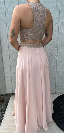 luxuar limited Nude Size 8 Prom High Neck Floor Length A-line Dress on Queenly