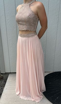 luxuar limited Nude Size 8 Prom High Neck Floor Length A-line Dress on Queenly