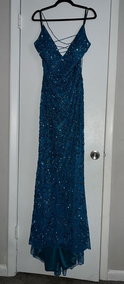 Style 4107 Primavera Blue Size 8 Prom Floor Length 4107 Mermaid Dress on Queenly
