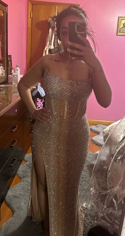 Ashley Lauren Brown Size 6 Prom Floor Length Side slit Dress on Queenly