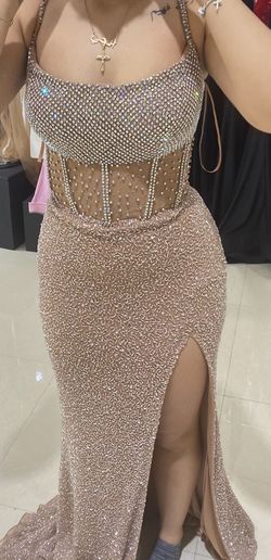 Ashley Lauren Brown Size 6 Prom Floor Length Side slit Dress on Queenly
