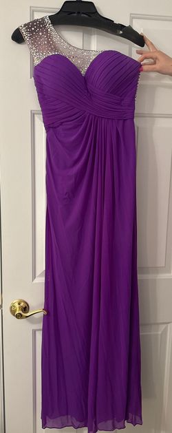 La Femme Purple Size 2 Prom One Shoulder Black Tie Floor Length Side slit Dress on Queenly