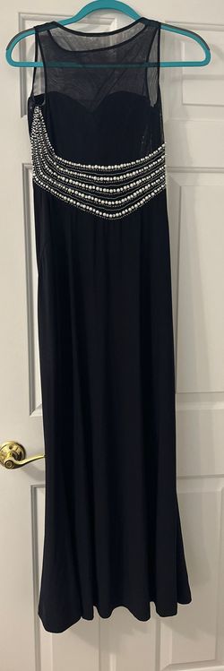 Betsy and Adam Blue Size 2 Floor Length Jersey Side slit Dress on Queenly