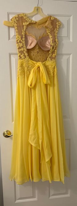 Mac Duggal Yellow Size 8 Floor Length Jersey Side slit Dress on Queenly