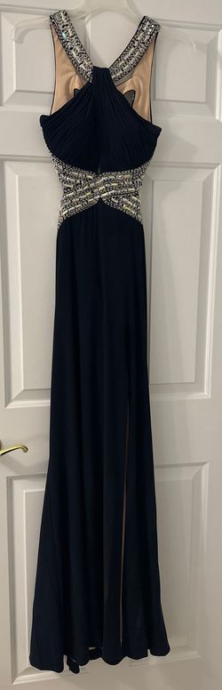 Betsy and Adam Blue Size 2 Floor Length Side slit Dress on Queenly