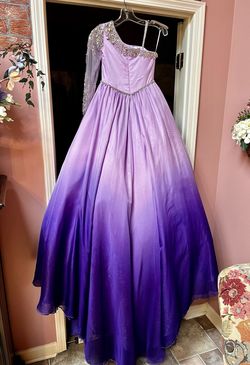 Style E836 Johnathan Kayne Purple Size 10 Cape E836 Floor Length Girls Size Train Dress on Queenly