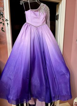 Style E836 Johnathan Kayne Purple Size 10 Cape E836 Floor Length Girls Size Train Dress on Queenly