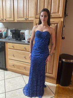 Fiesta Blue Size 0 Strapless Pageant Mermaid Dress on Queenly