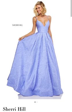 Style 52641 Sherri Hill Purple Size 2 Floor Length Plunge Short Height Ball gown on Queenly
