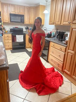 Style 31100 Jovani Red Size 0 Pageant Military Mermaid Dress on Queenly