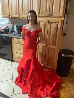 Style 31100 Jovani Red Size 0 Floor Length Mermaid Dress on Queenly