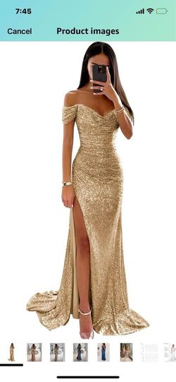 jjshouse Gold Size 10 Floor Length Side slit Dress on Queenly