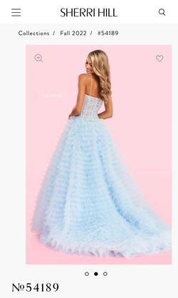 Style 54189 Sherri Hill Blue Size 2 Floor Length Medium Height Pageant Train Dress on Queenly
