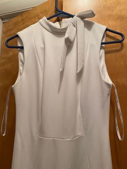 Calvin Klein White Size 2 Bachelorette Pageant Jersey High Neck Cocktail Dress on Queenly