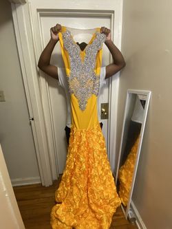 Kesean Jamal  Yellow Size 14 Medium Height Free Shipping Floor Length Ball gown on Queenly