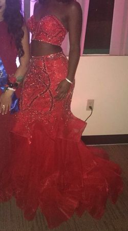 Jovani Red Size 4 Jersey Strapless Prom Military Mermaid Dress on Queenly