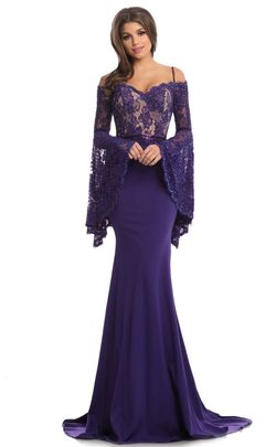Style 7244 Johnathan Kayne Purple Size 8 Floor Length Jersey A-line Dress on Queenly