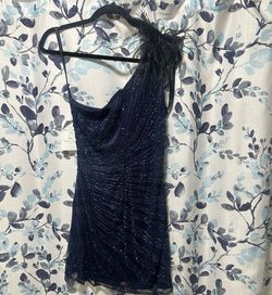 Primavera Blue Size 18 Jersey Feather Mini Cocktail Dress on Queenly