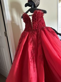Albina Dyla Red Size 6 Strapless Jersey Free Shipping Ball gown on Queenly