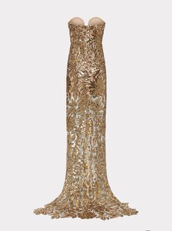 Milly Gold Size 8 Sheer Floral Sequined Side slit Dress on Queenly