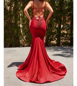 Style PS22641 Portia and Scarlett Red Size 2 Floor Length Jersey Plunge Mermaid Dress on Queenly