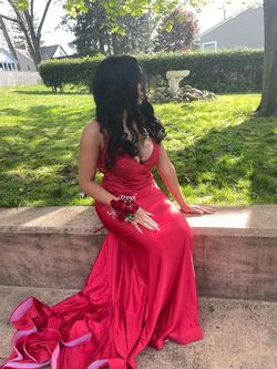Style PS22641 Portia and Scarlett Red Size 2 Prom Floor Length Jersey Mermaid Dress on Queenly