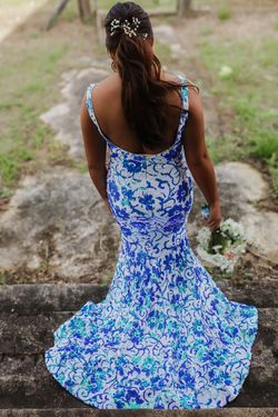 Jovani Blue Size 8 Jersey Plunge Mermaid Dress on Queenly
