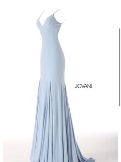 Style 63563 Jovani Blue Size 8 Prom Jersey A-line Dress on Queenly