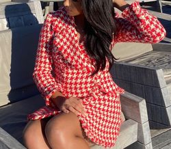 Zara Red Size 0 Blazer Jersey Pattern Interview Cocktail Dress on Queenly