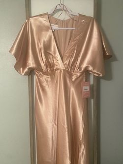 Birdy Gray Nude Size 8 Satin Floor Length Side slit Dress on Queenly