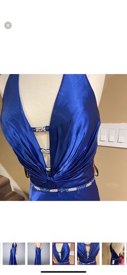 La Femme Blue Size 6 Prom Halter 50 Off Straight Dress on Queenly