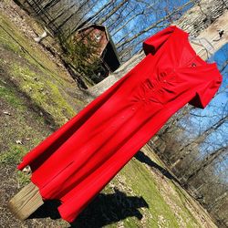 DKNY Red Size 4 V Neck Cap Sleeve Vintage Straight Dress on Queenly