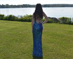 Glitterati Blue Size 2 Floor Length Tall Height Square Square Neck Mermaid Dress on Queenly