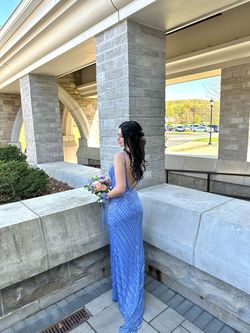 Style 60387 Scala Blue Size 0 Prom Plunge Mermaid Dress on Queenly