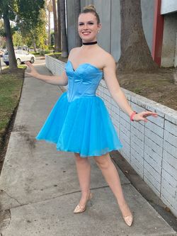 Sherri Hill Blue Size 6 Jersey Homecoming Cocktail Dress on Queenly