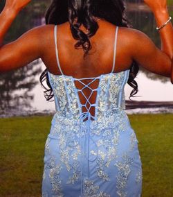 Camille La Vie Blue Size 2 Lace Prom Free Shipping Mermaid Dress on Queenly