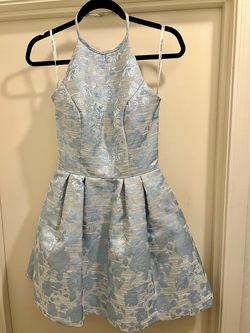 Style 52947 Sherri Hill Blue Size 4 Homecoming Jersey Cocktail Dress on Queenly