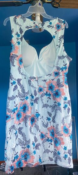 Guess Blue Size 16 Plus Size Plunge Floral Appearance Straight Dress on Queenly