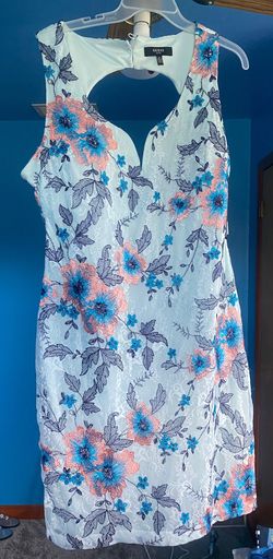 Guess Blue Size 16 Plus Size Plunge Floral Appearance Straight Dress on Queenly
