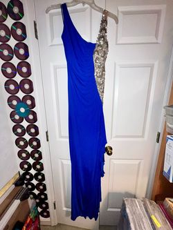Nicole Bakti Blue Size 4 One Shoulder Side slit Dress on Queenly