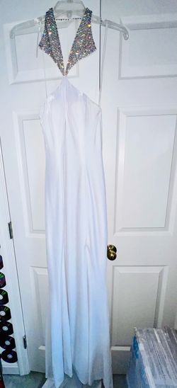 Prima Donna Collection White Size 4 Train Velvet Side slit Dress on Queenly