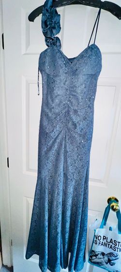 Reign On Blue Size 4 Pageant Floor Length Jersey One Shoulder Tall Height Mermaid Dress on Queenly